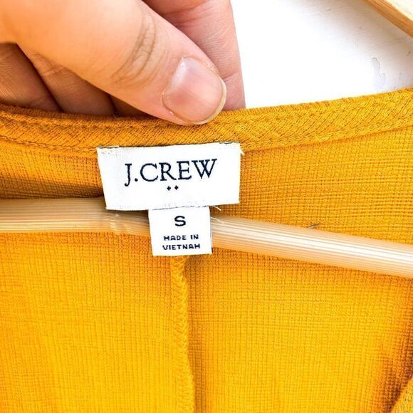 J Crew Factory Mustard Yellow Textured Knit Faux Wrap Dress ak924 - Picture 3 of 8